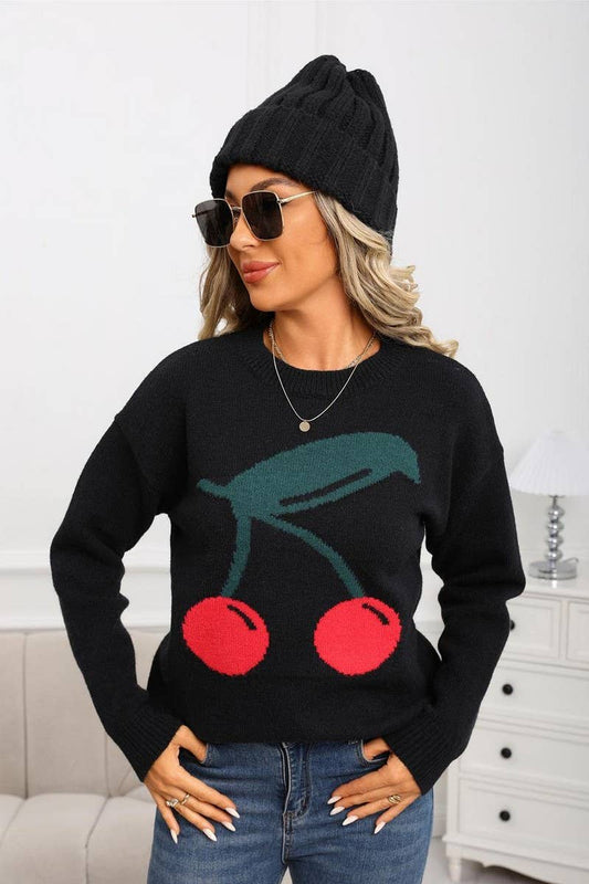 CWOSWL07572_CHERRY VALENTINE'S DAY LOOSE PULLOVER SWEATER