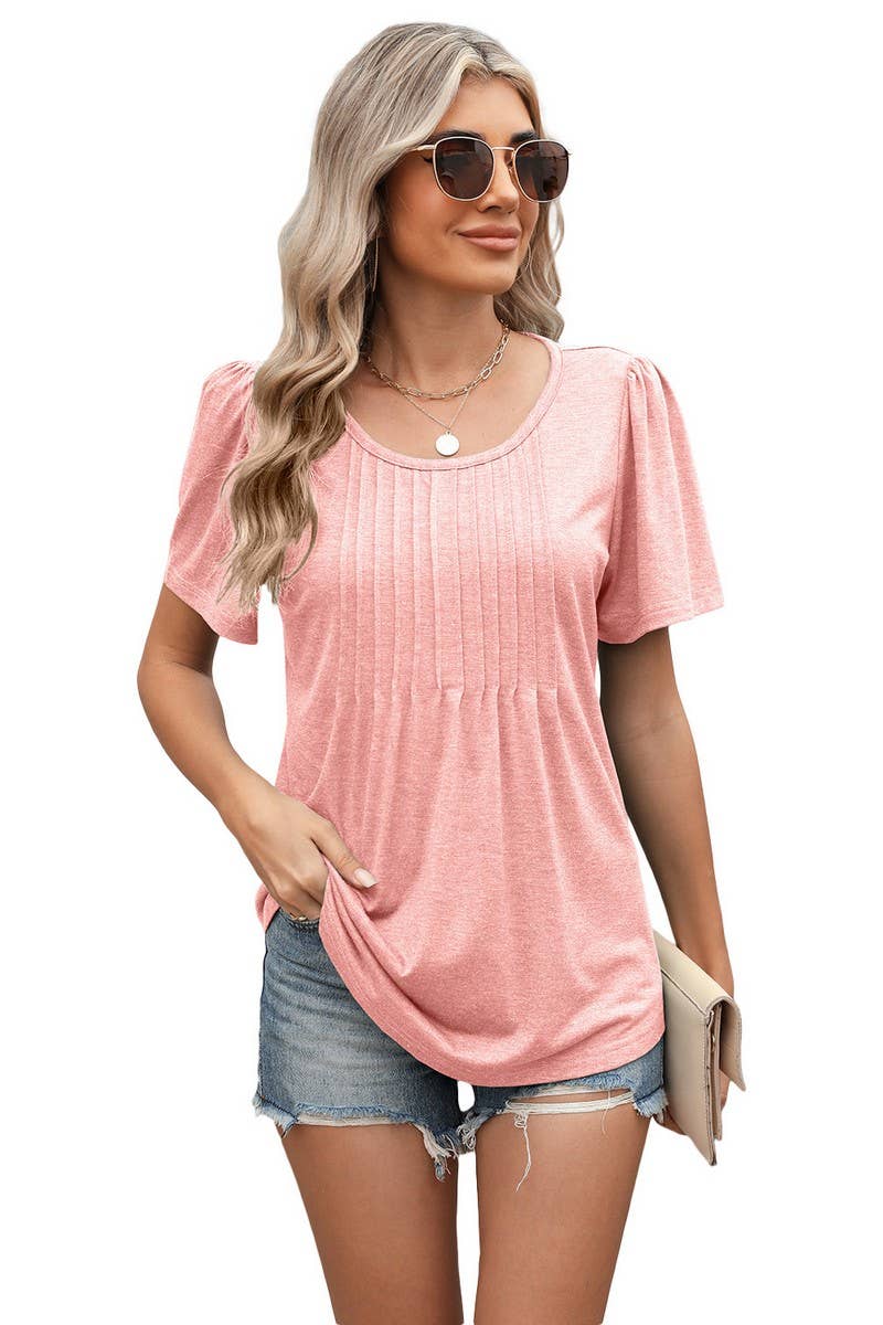 CWTBLS1697_ROUND NECK LOOSE SHORT SLEEVE T-SHIRT TOP