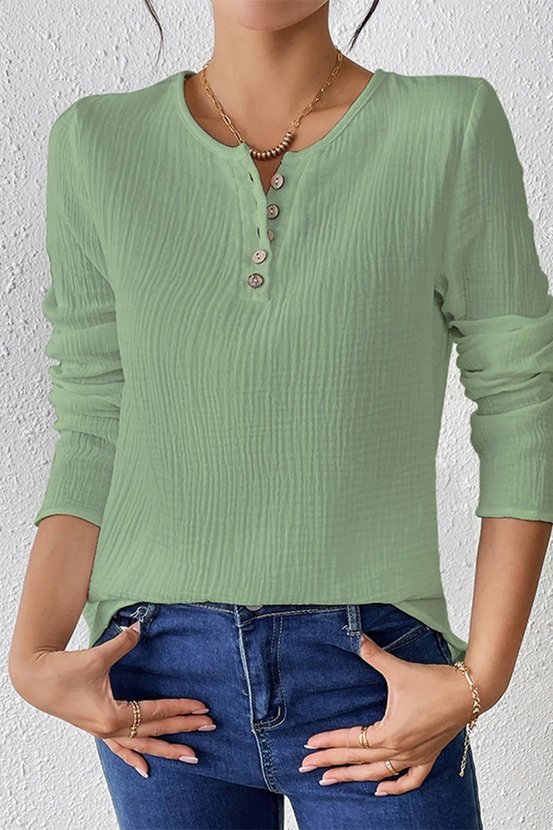 CWTBLL3850_SLIM FIT SOLID COLOR COTTON-LINEN PULLOVER SHIRT