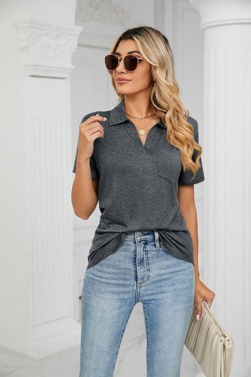 CWTTS0864_V-Neck Short Sleeve Blouse