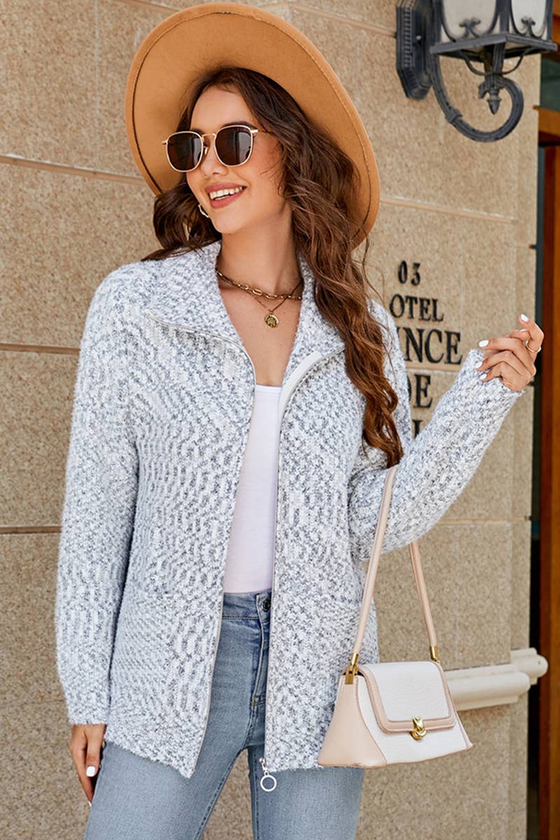 CWOJA497  Casual Zip-Up Long Sleeve Cardigan Sweater