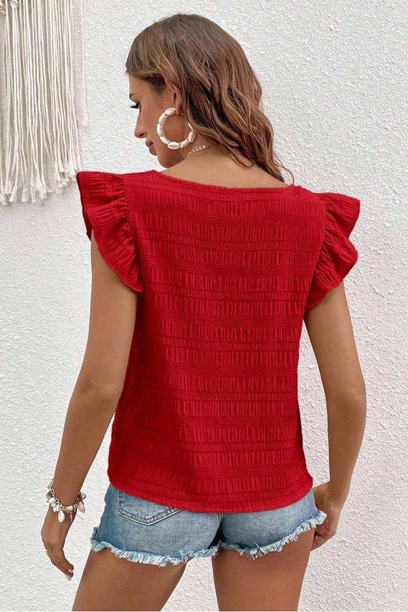 CWTBLS0608_SQUARE COLLAR RUFFLED SHIRT BLOUSE TOP