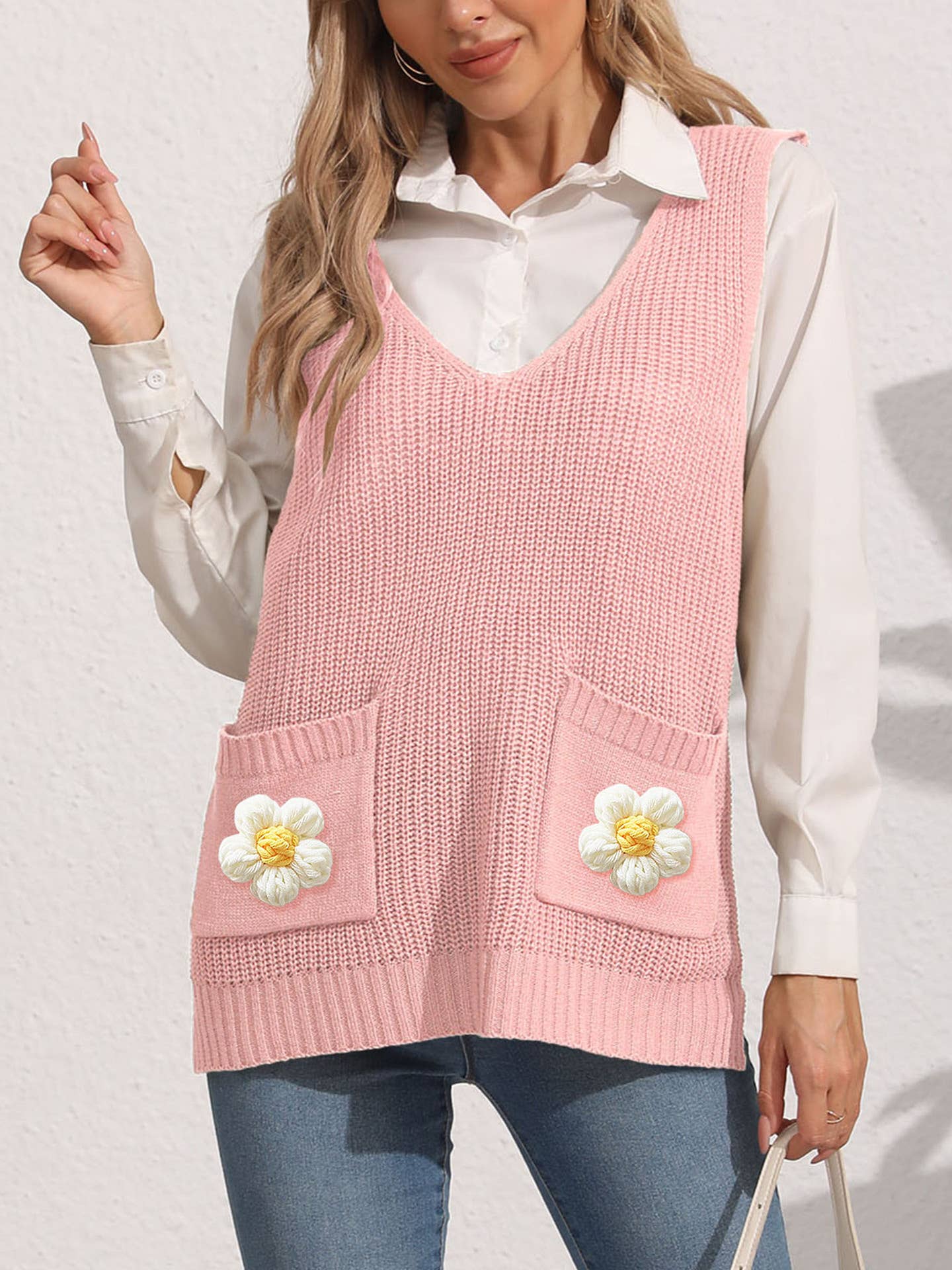 DOUBLE POCKET STITCHING V-NECK WAISTCOAT
