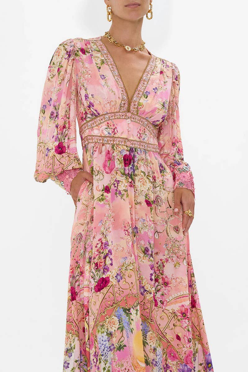 CWDMD5722_SUMMER V-NECK LONG-SLEEVED PUFF SLEEVE DRESS