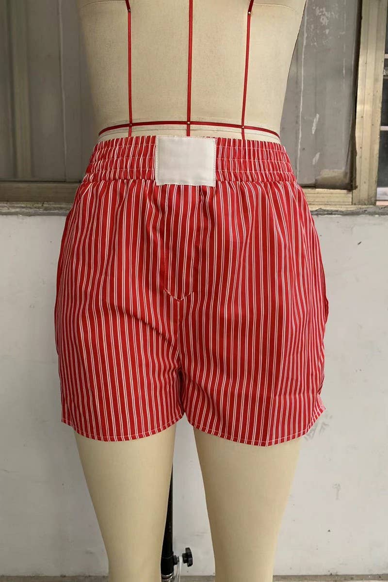 CWBSP0425_ELASTIC WAIST CASUAL STRIPED SHORTS