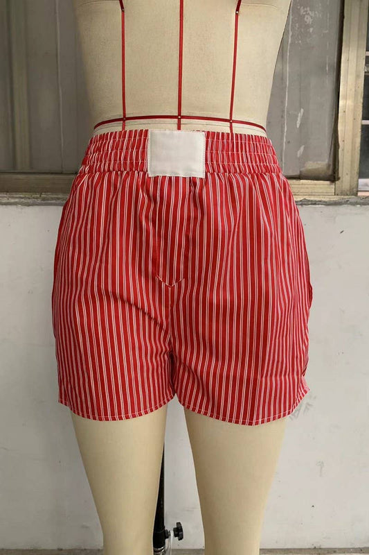 CWBSP0425_ELASTIC WAIST CASUAL STRIPED SHORTS