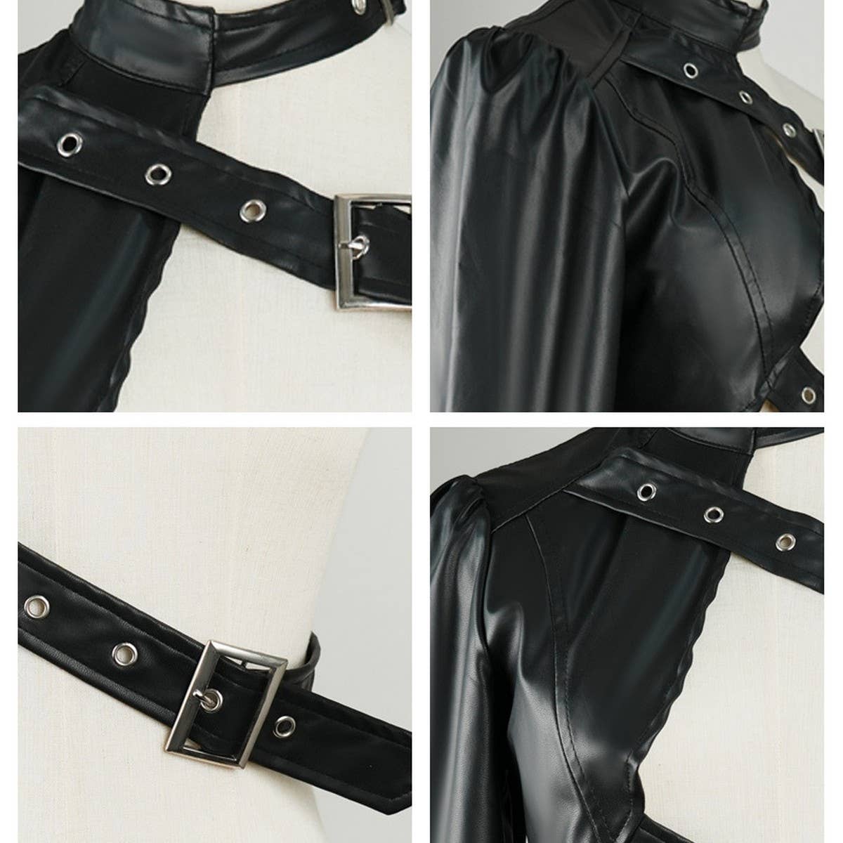 Black Punk PU Jacket – Asymmetrical Rock Style_CWMM9007