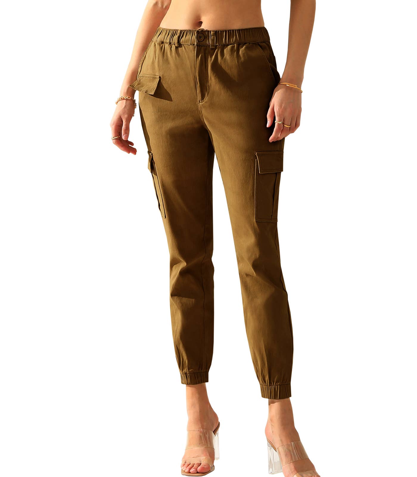 CWBLP400_Elastic Waist Cargo Pants Cotton Cargo Work Pants
