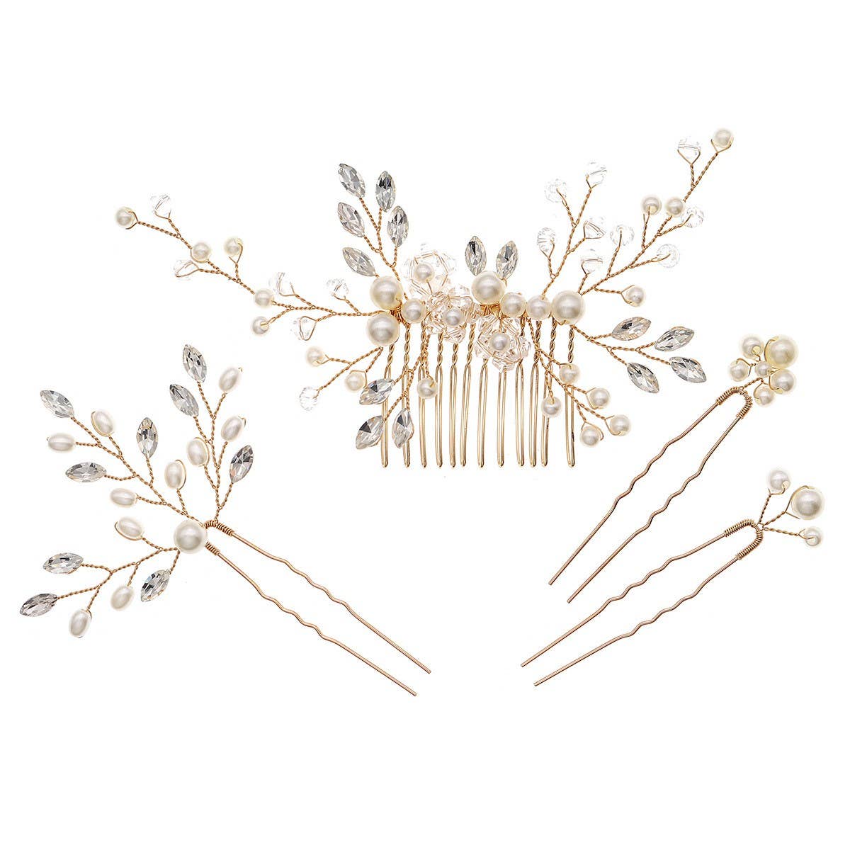 RHINESTONE PEARL BRIDAL HAIR ACCESSORIES SET