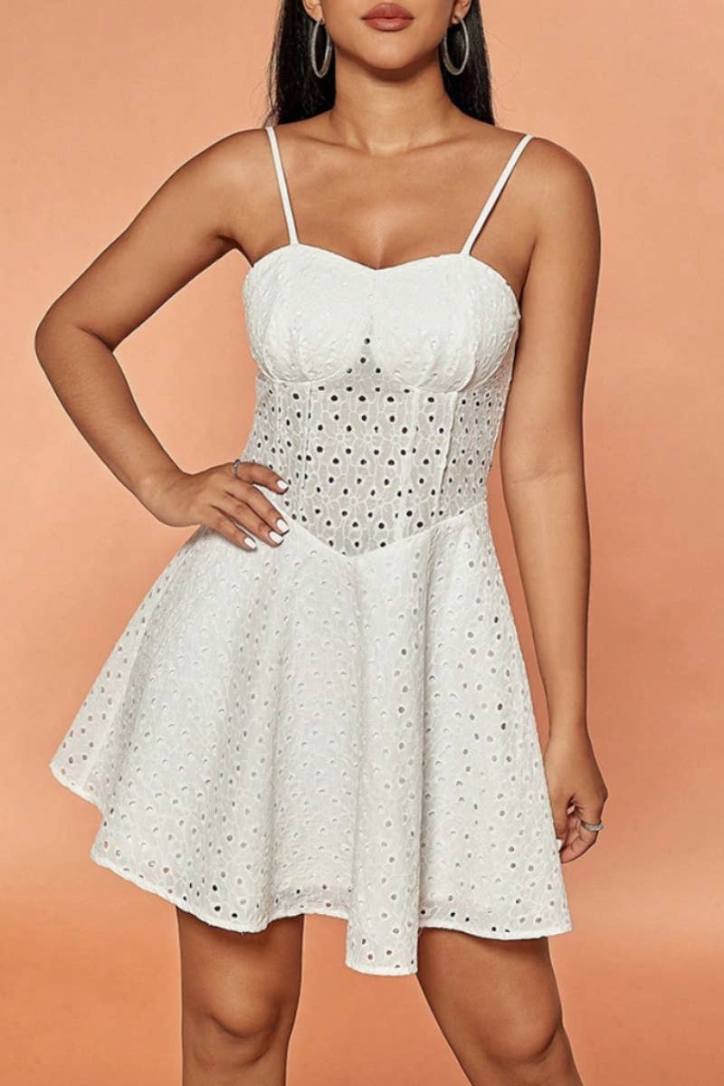 CWDHL0463_SEXY SUMMER LACE SLEEVELESS HALTER DRESS SHORT