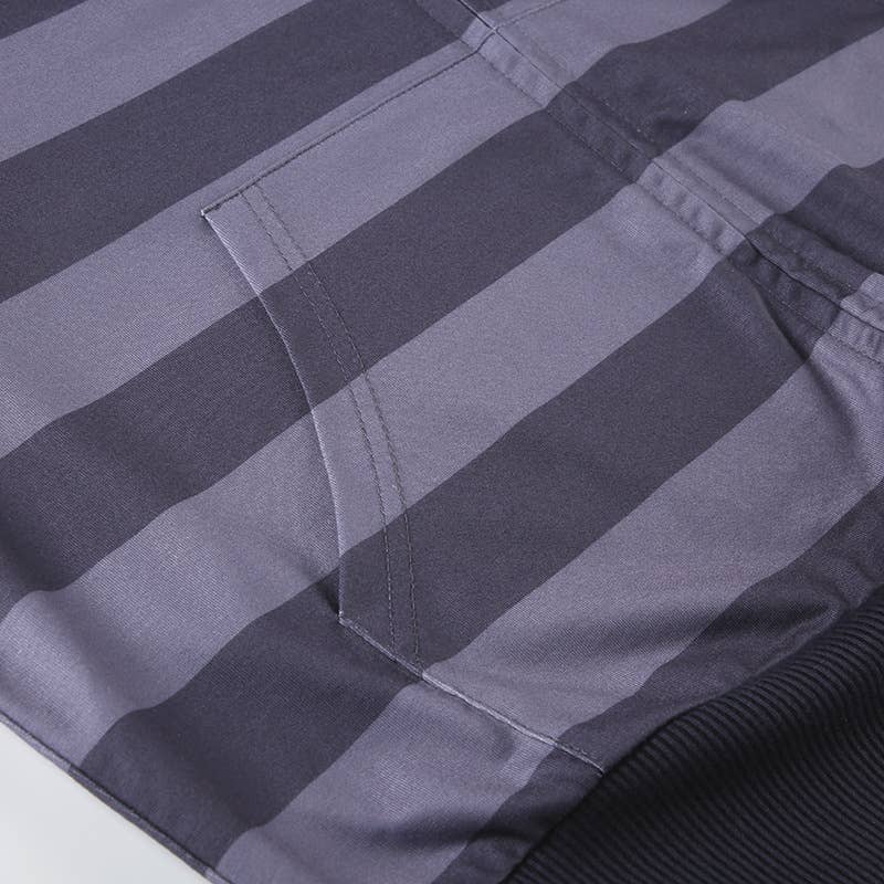 BASIC ZIPPER STRIPED COLOR CONTRAST CASUAL HOODIE