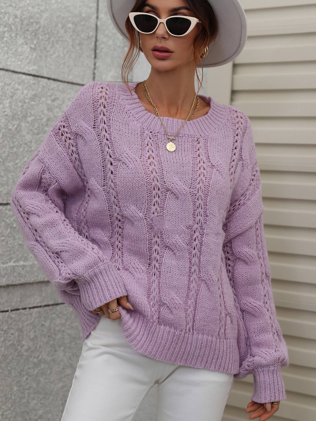 CWOSWL1401_Crew Neck Pullover Casual Sweater