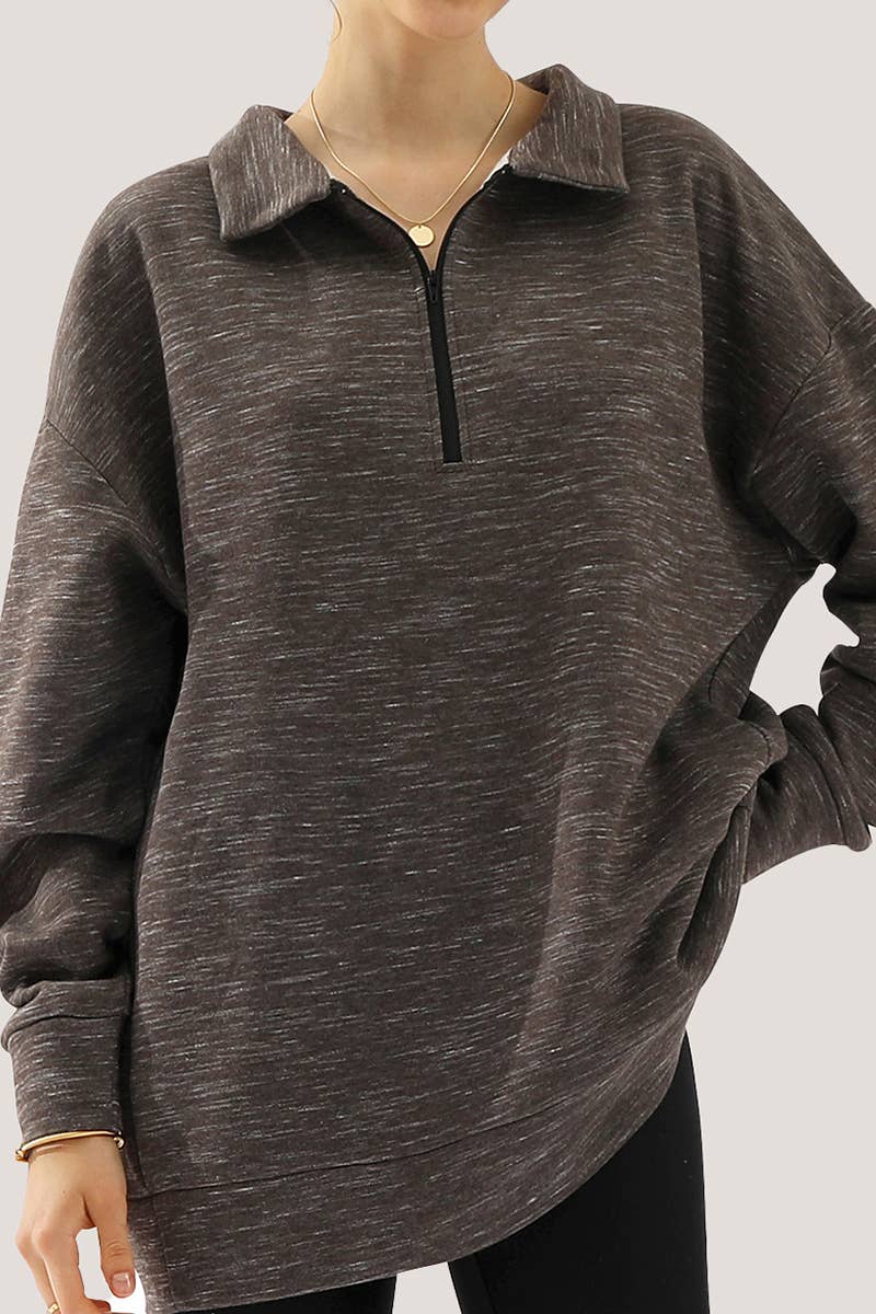 CWOHOL431_Zip Neck Lightweight Pullover Sweatshirt