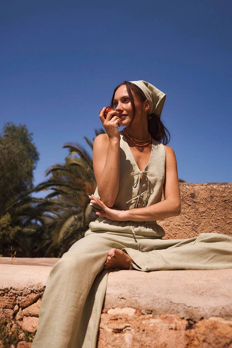 CWSTB1807_SPRING TIE-BACK TANK & WIDE-LEG PANTS SET