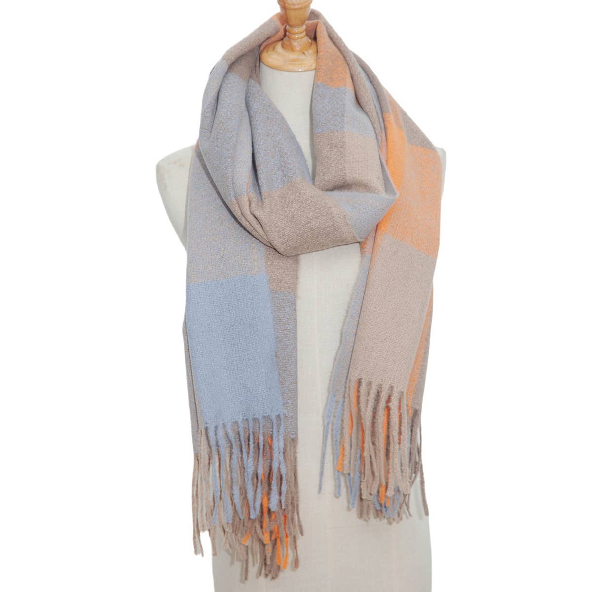 Rainbow Plaid Scarf - Thick Winter Tassel Wrap_CWASC0124