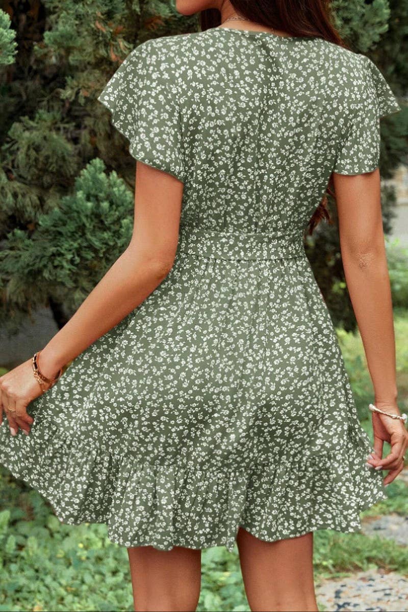 CWDSD8783_SUMMER NEW V-NECK RUFFLE SEXY FLOWING DRESS