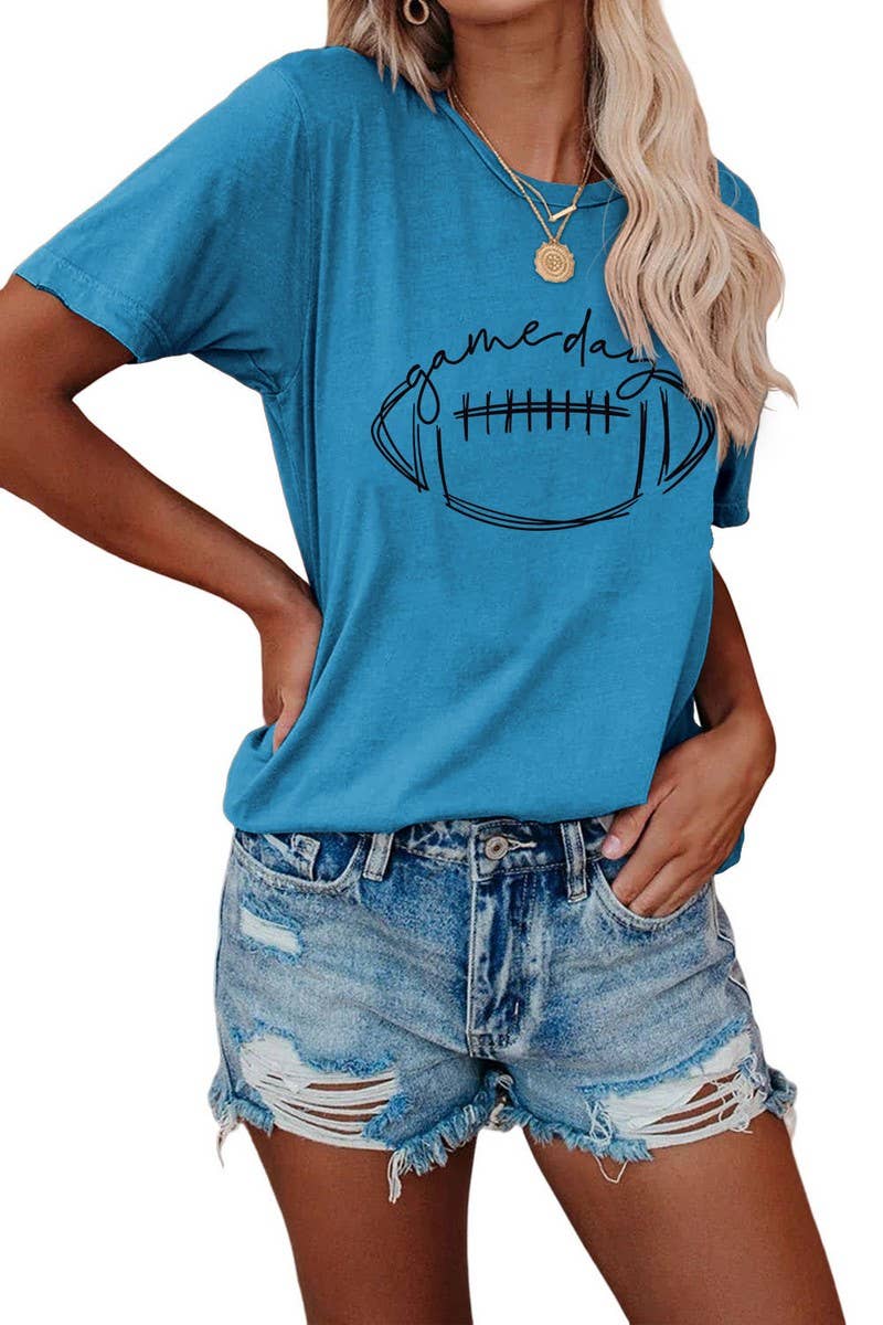 CWTTS0587_WOMEN GAME DAY PRINTING SHORT SLEEVE T SHIRT TOP