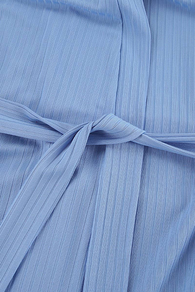 CWSPJ0260_BLUE KNITTED ROBE HOME THREE-PIECE SET