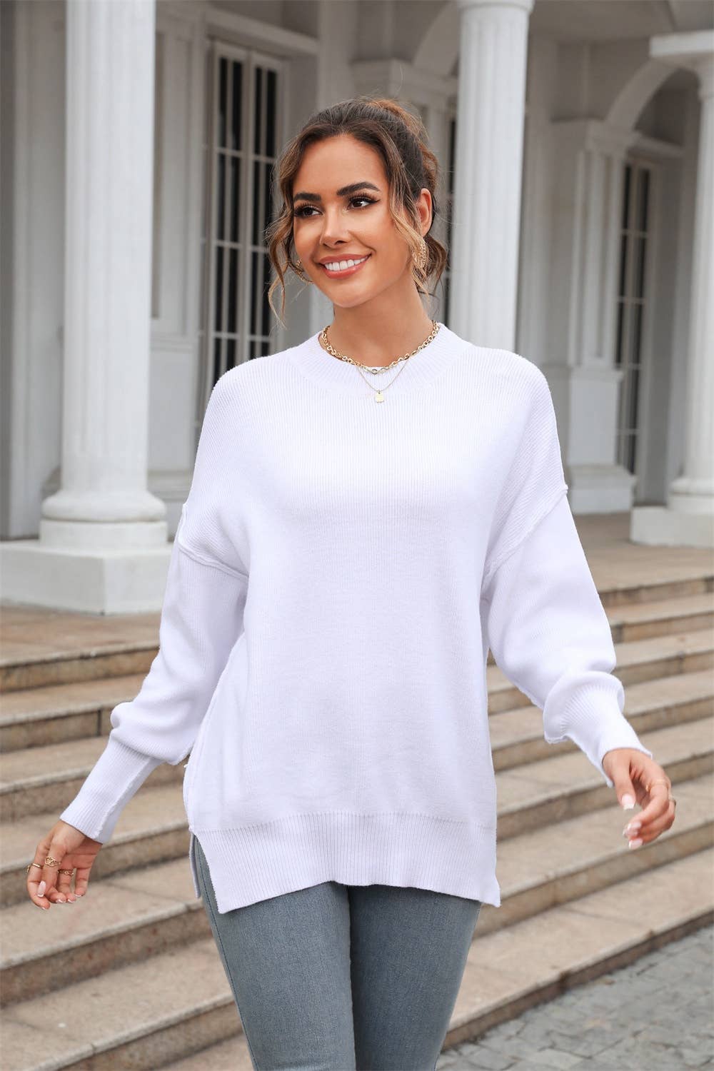 CWOSWL1039_Casual Crew Neck Pullover Long Sleeve Sweater