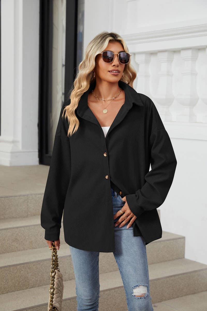 CWOCO0501_LAPEL SOLID COLOR BUTTON LONG SLEEVE SHIRT COAT