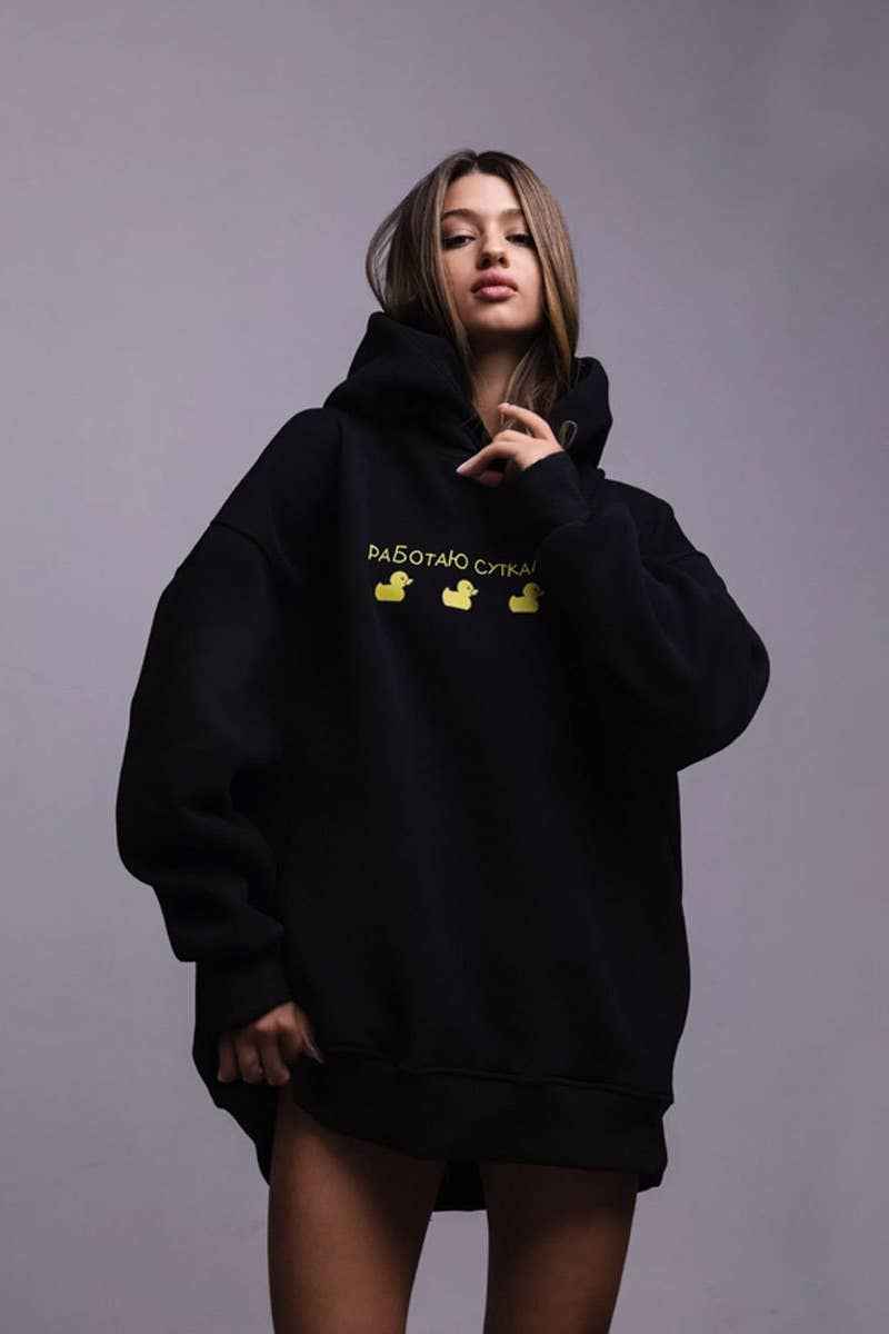 CWOHOL0659_CASUAL DUCK PRINT HOODED LONG-SLEEVED HOODIE