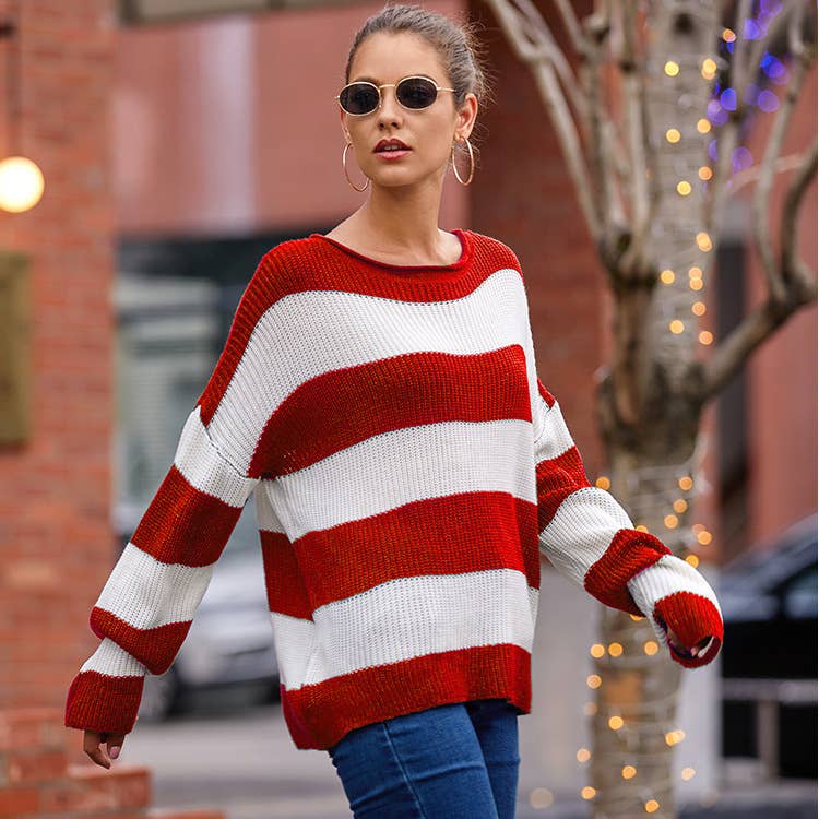 CREW-NECK STRIPED SWEATER WITH ROLLED EDGE