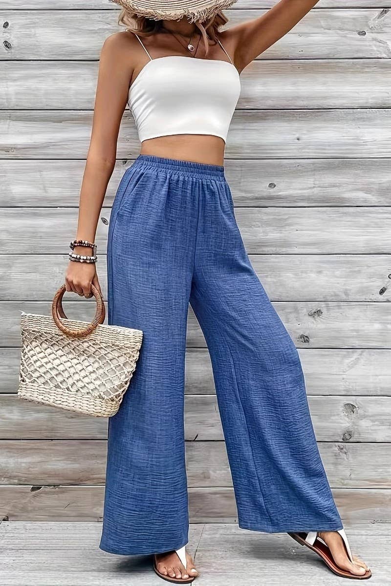 CWBLP1984_MID-RISE ELASTIC WAIST CASUAL WIDE-LEG PANTS