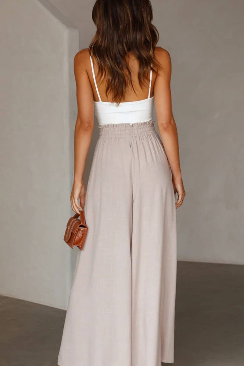 CWBLP0705_SOLID COLOR ELASTIC WAIST TIE WIDE LEG PANTS