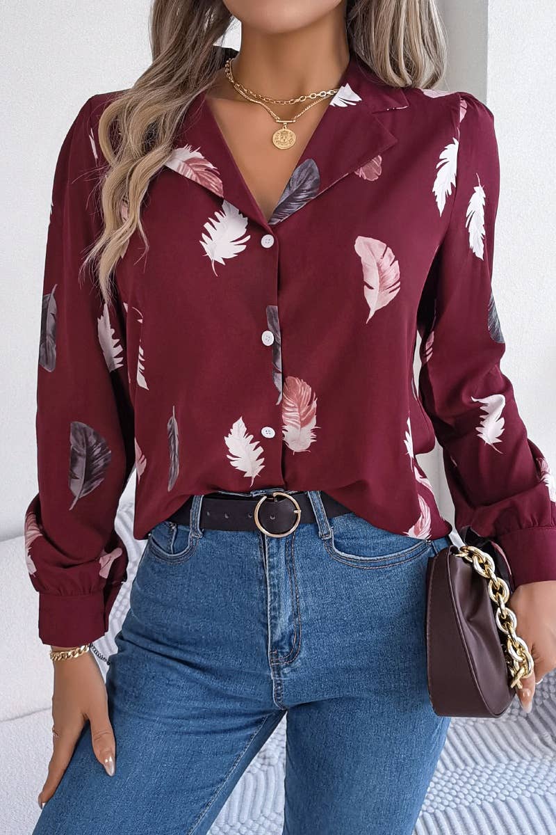 CWTDSL0084_SUMMER FEATHER SUIT COLLAR LONG SLEEVE SHIRT