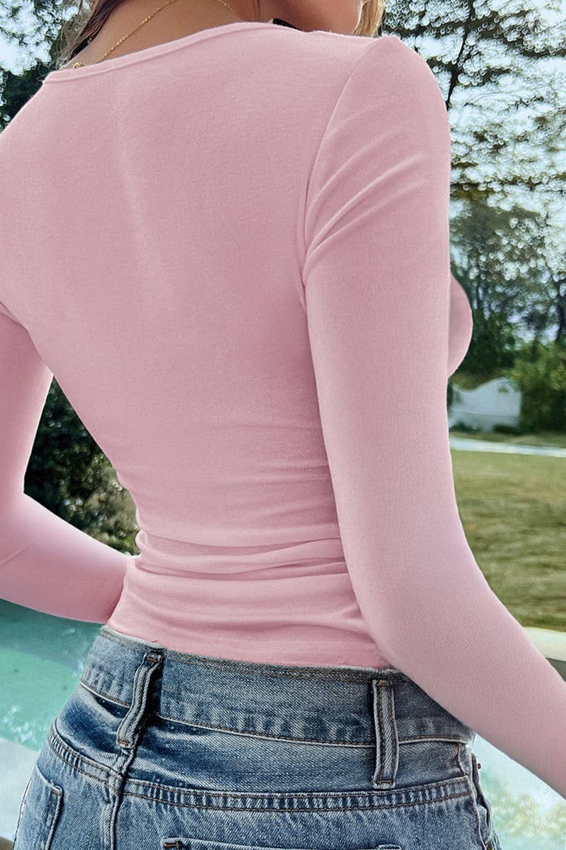 CWTTL1952_V-NECK FIVE-POINTED STAR LONG-SLEEVED TOP