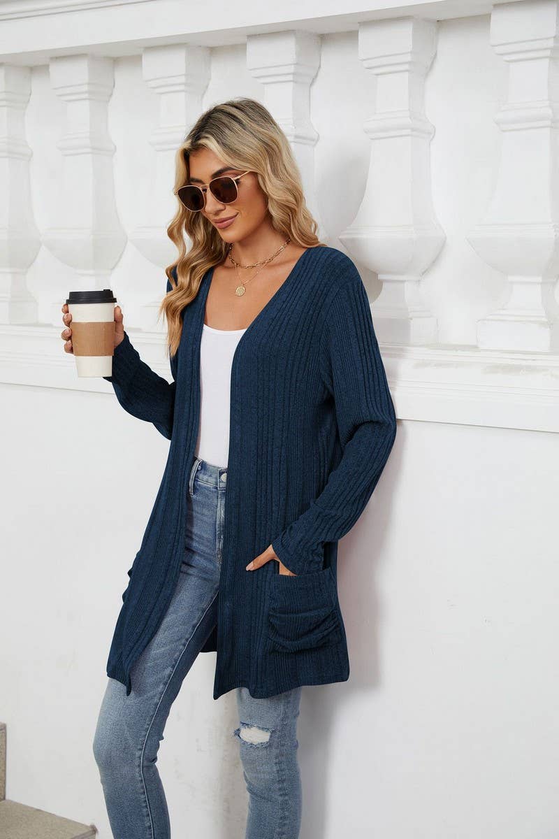 CWOCAL1923_BRUSHED POCKET LONG SLEEVE CARDIGAN COAT