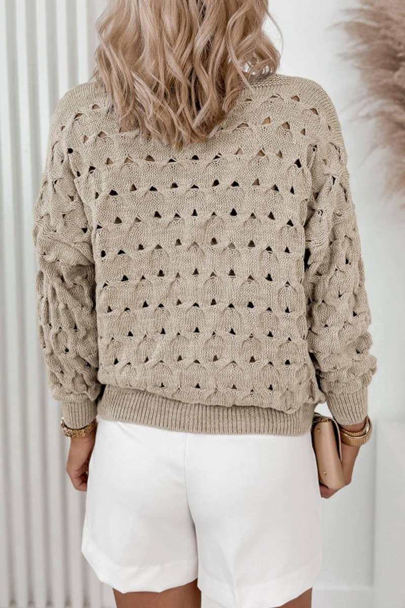 CWOCAL00707_LIGHTWEIGHT VINTAGE V NECK HOLLOW OUT CARDIGAN