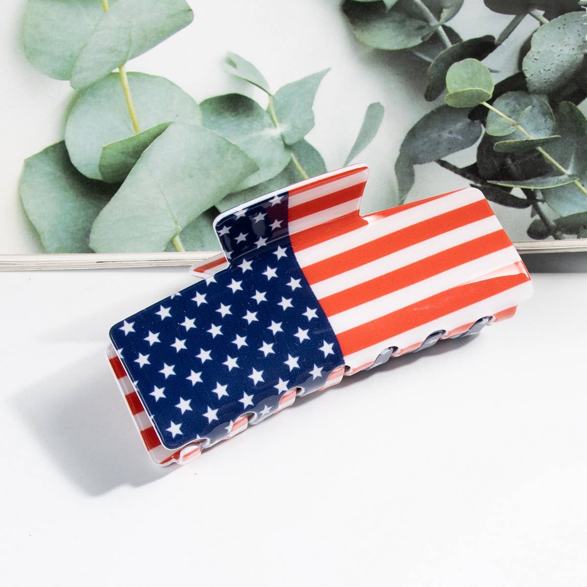 CWAHA1244_4TH OF JULY FLAG 10CM RECTANGULAR HAIR CLAW CLIP