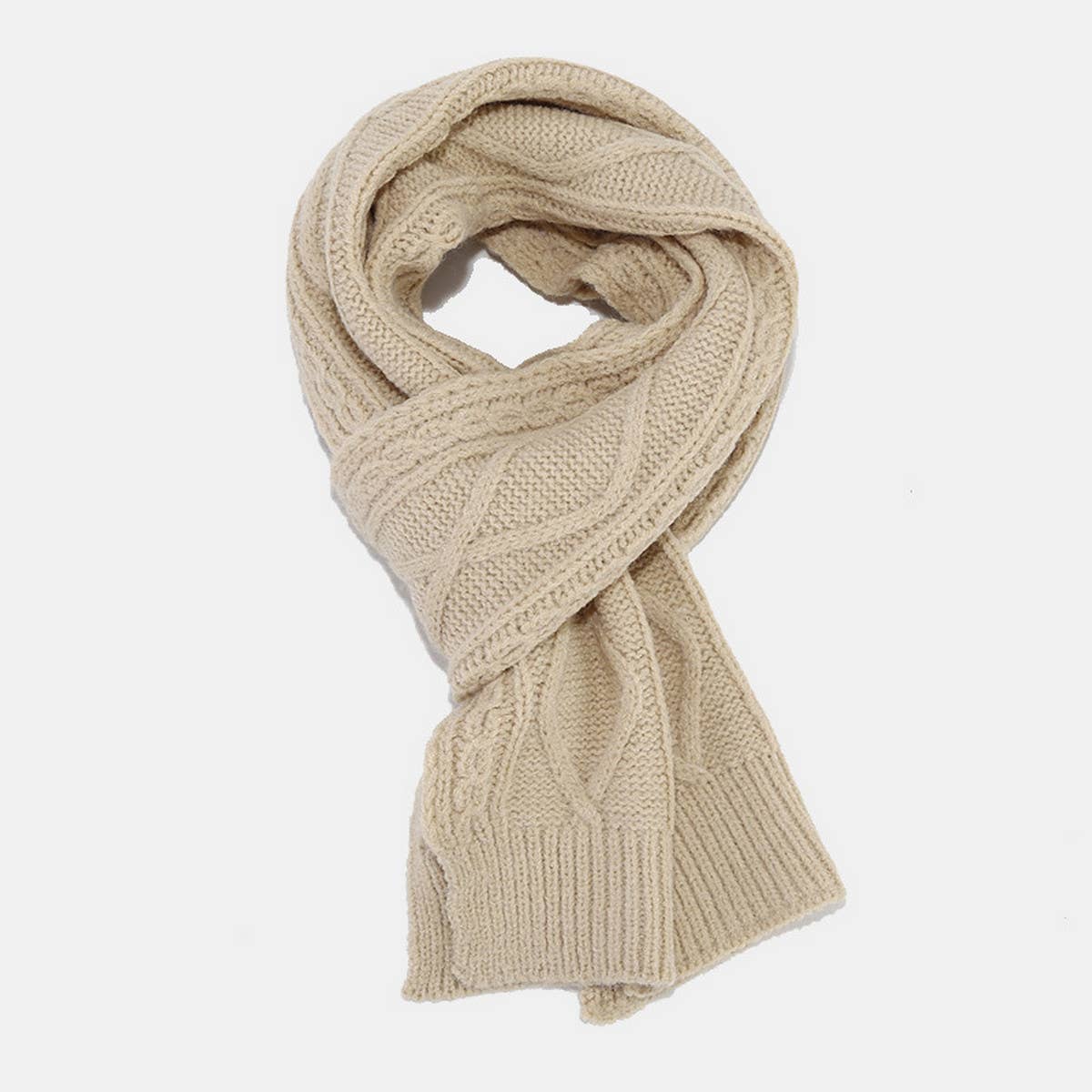 CABLE KNIT HAT, SCARF AND GLOVES THREE-PIECE SET_CWAH1580