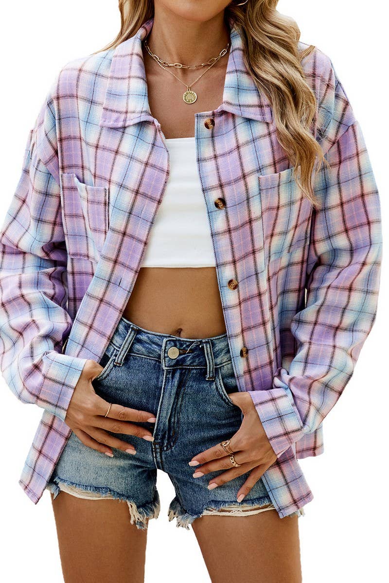 CWOCO0473_LAPEL PLAID CONTRAST LONG SLEEVE SHIRT COAT