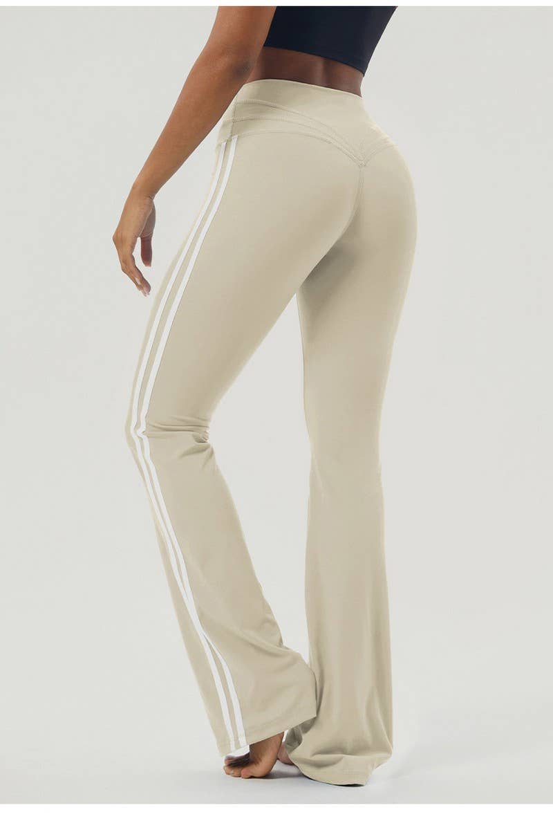 CWBLP1232_CONTRAST STRIPE SPORTS DANCE YOGA FLARED PANTS