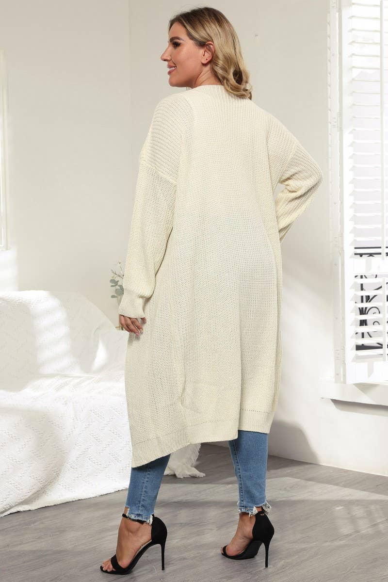 CWOSWL1596_PLUS Size Casual Open Front Long Cardigan Sweater