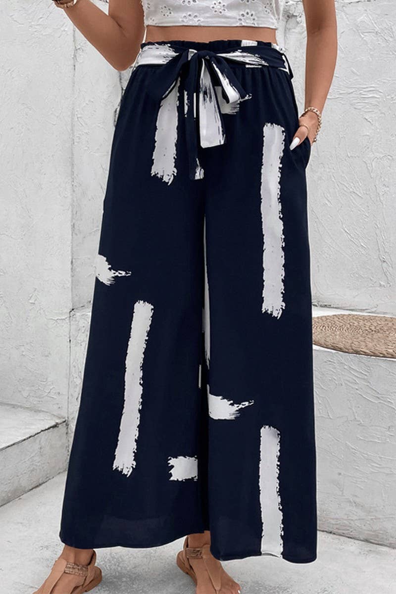 CWBLP0810_LACE-UP PRINTED HIGH-WAIST WIDE-LEG TROUSERS