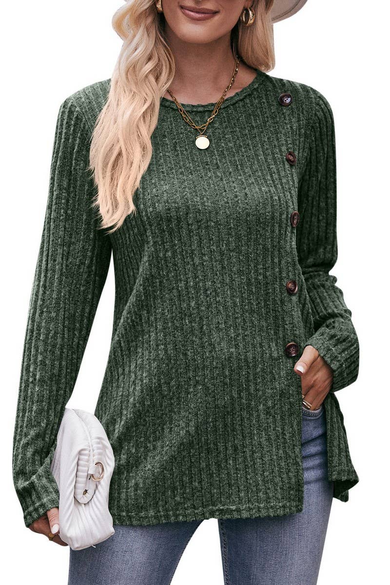 CWTTL1640_Round neck Long Sleeve Pullover Top