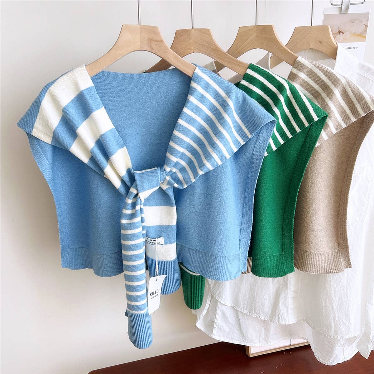 Striped Knit Shawl ??Neck & Shoulder Wrap_CWASC0843
