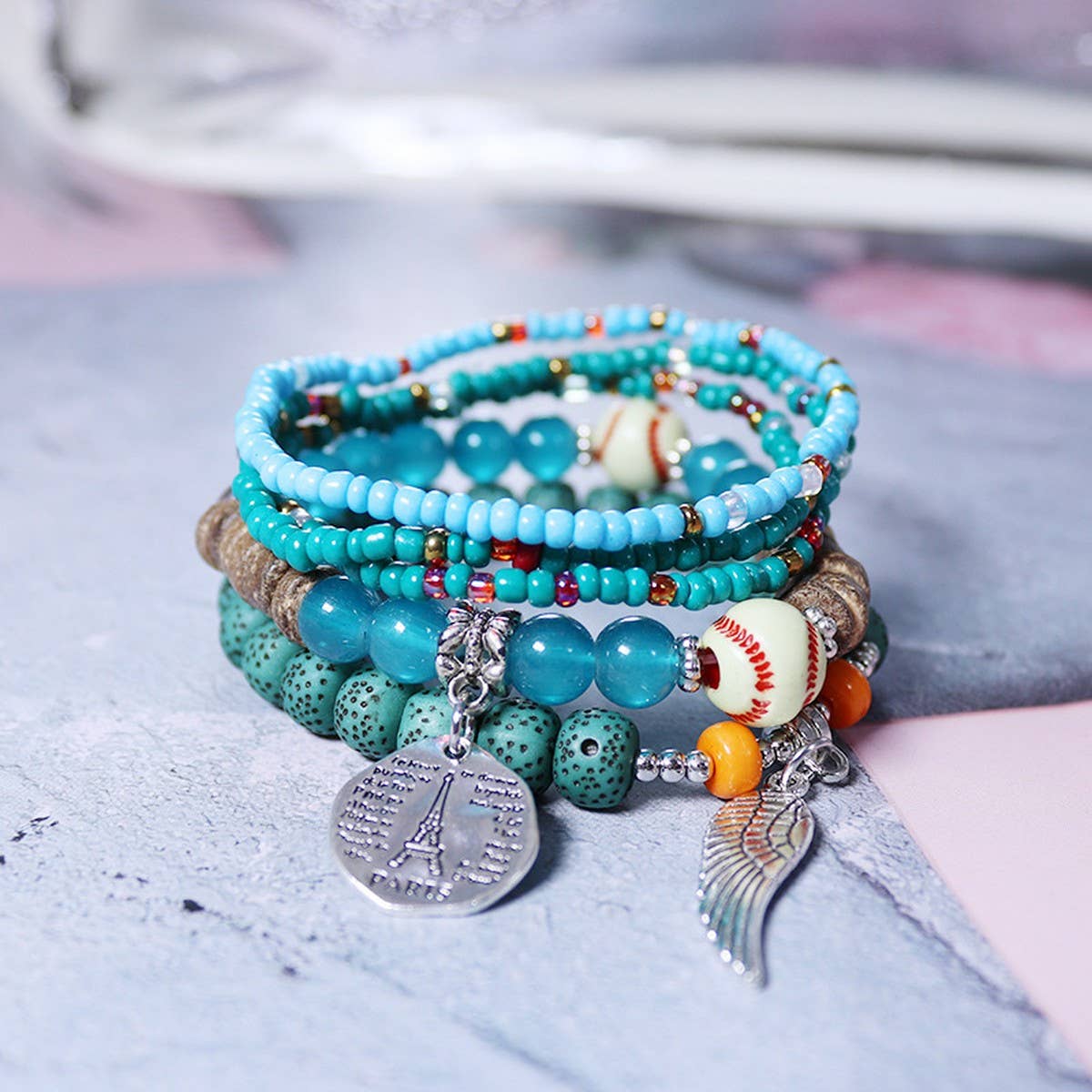 RICE BEAD PENDANT ELASTIC CORD BRACELET
