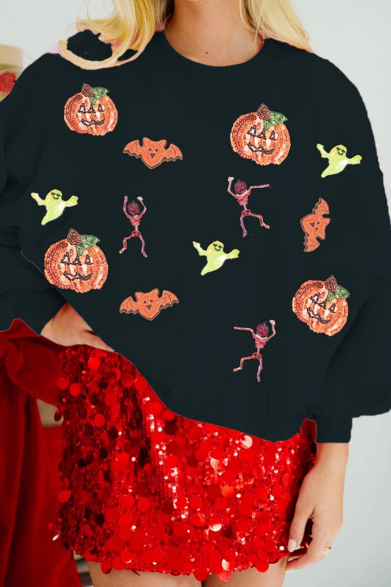 CWOSWL07758_HALLOWEEN SEQUINED LONG-SLEEVED SWEATSHIRT