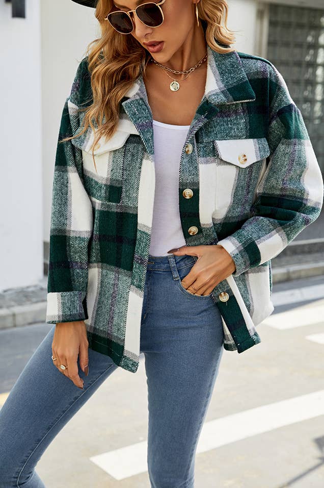 Casual loose pocket wool shirt jacket