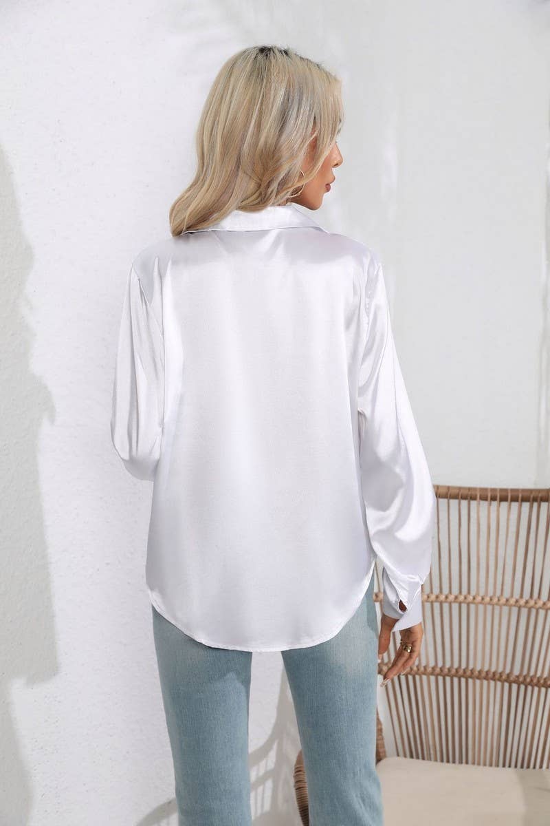 CWTBLL0693_Button Down Silky Satin Long Sleeve Top