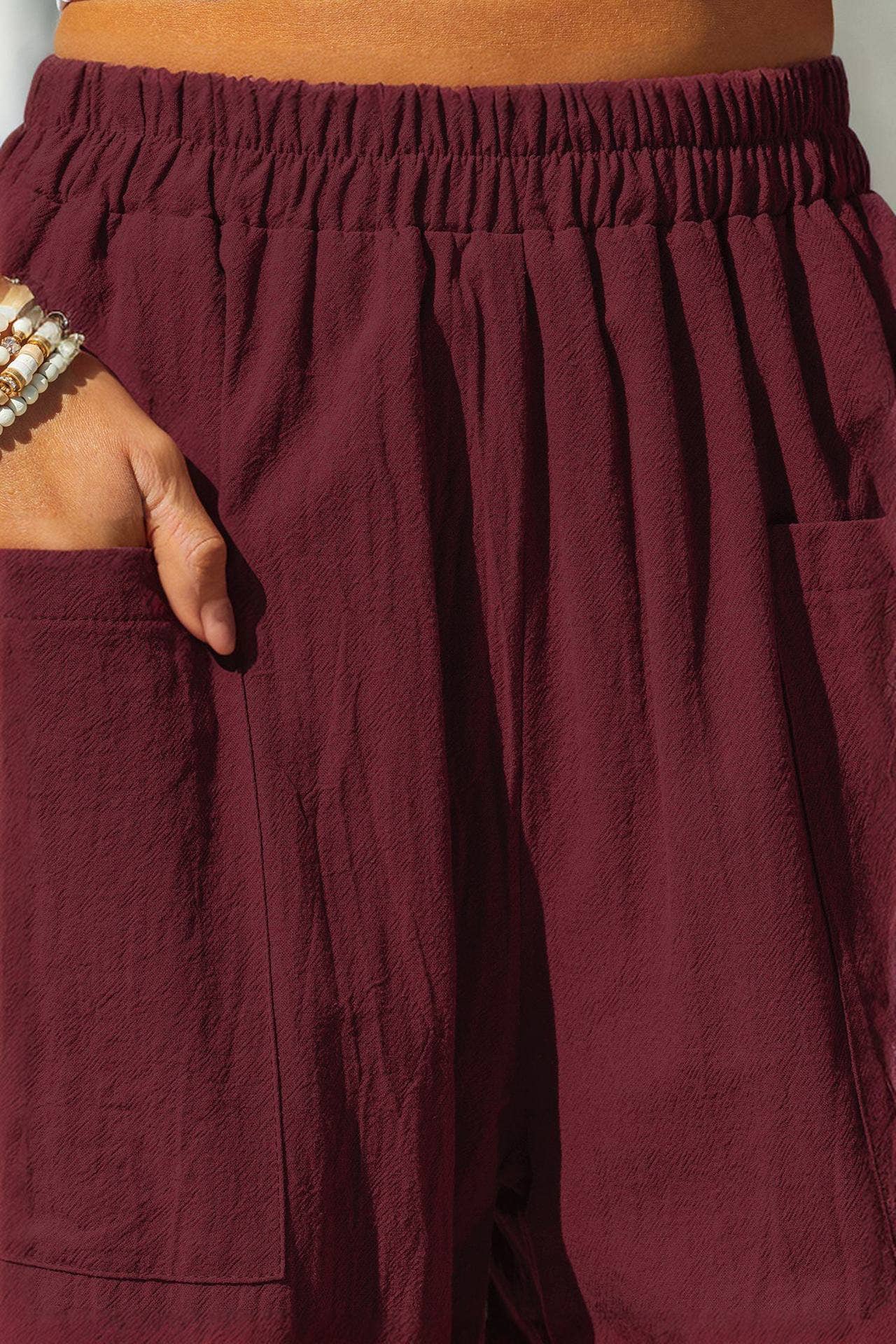 COTTON AND LINEN HOLIDAY STRETCH WAIST OVERALLS