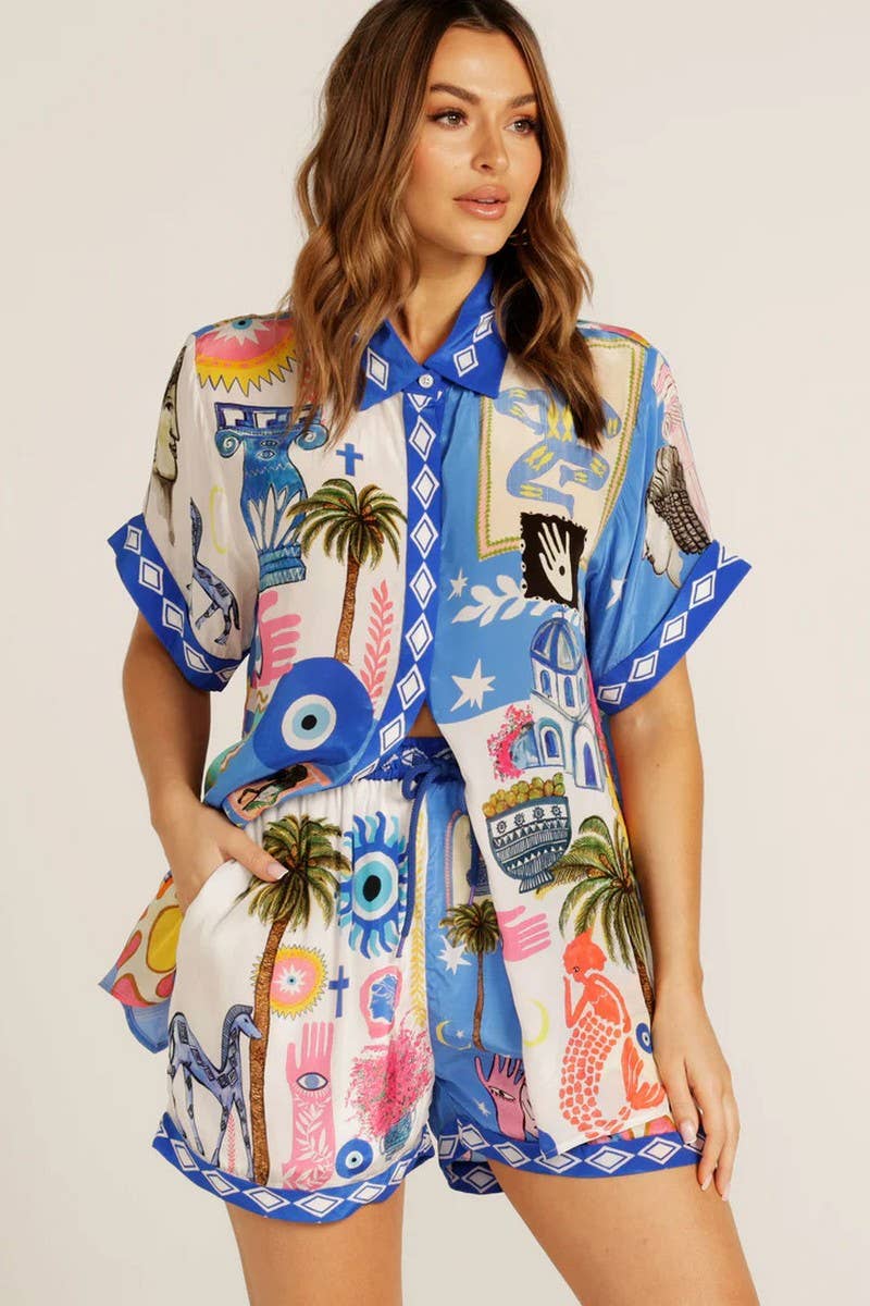 CWSTB1790_PRINTED OPEN SHIRT AND SHORTS LOUNGE SET