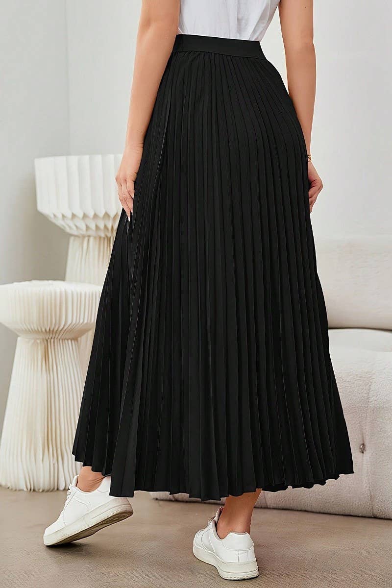 CWBLS0513_PLEATED FLARED A-LINE POLYESTER MIDI SKIRT