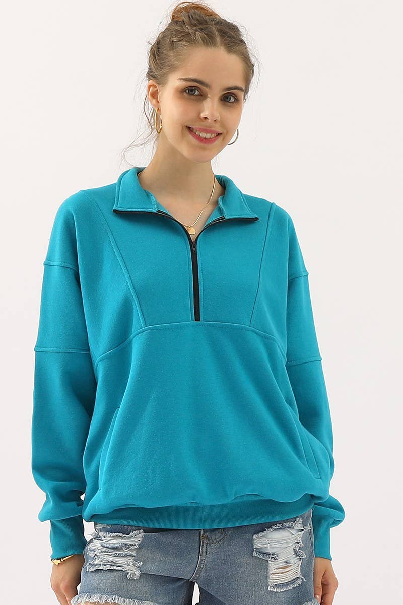 CWTTL900_HALF ZIP UP SWEATSHIRT WITH KANGAROO POCKET