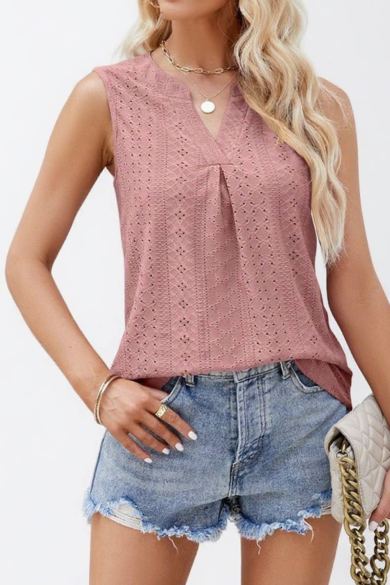 CWTTSL00216_SUMMER V-NECK VEST SWEET SLEEVELESS TOP