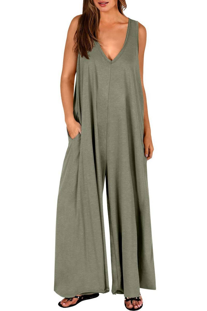 CWSJS1769_SOLID SLEEVELESS LIGHTWEIGHT POCKET JUMPSUIT